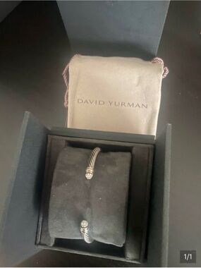 David Yurman Silver Cable Cuff Bracelet with diamond Pavé End Caps